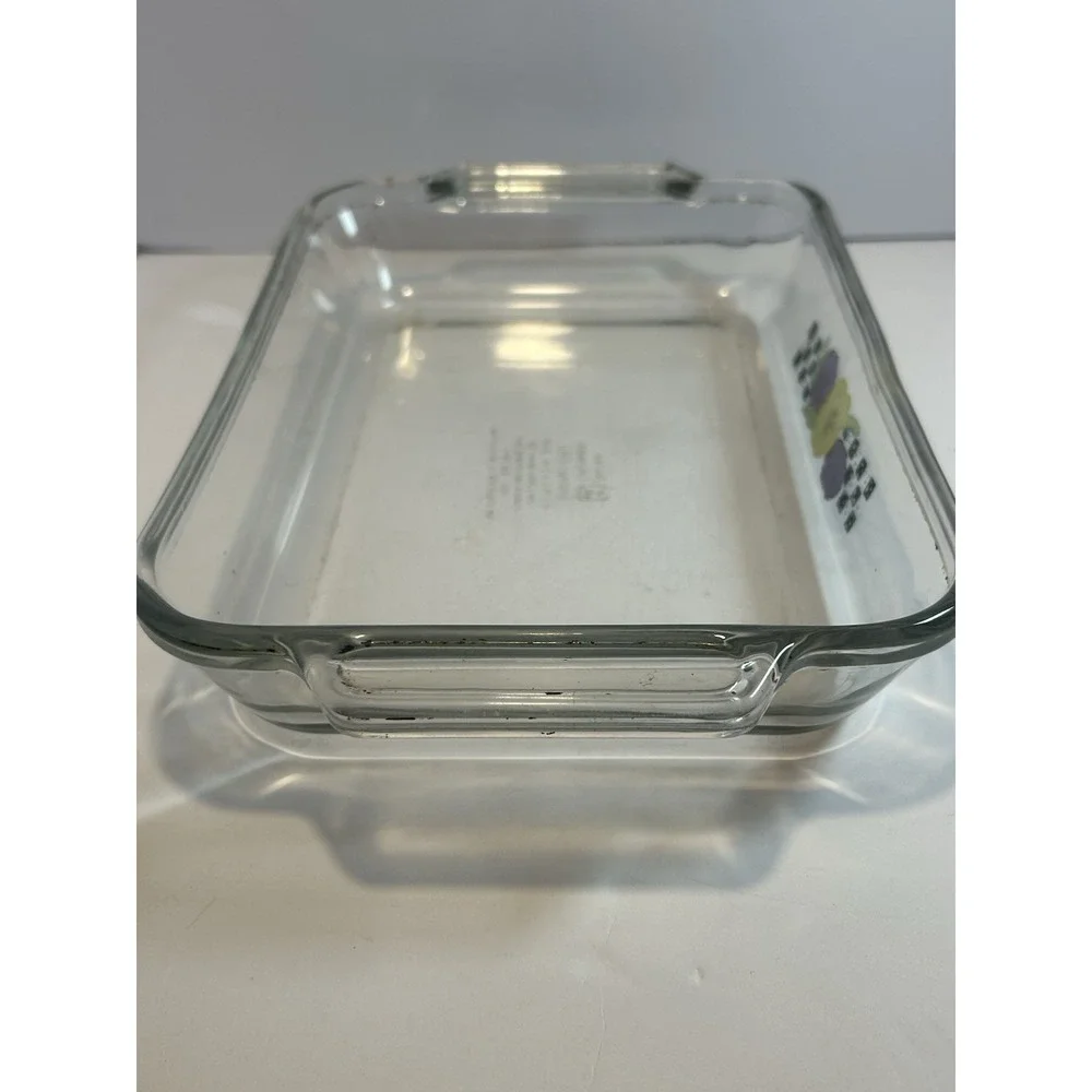 Anchor Hocking 2 QT Brownie Pan Casserole Clear Glass Floral Checkerboard‎ #1031